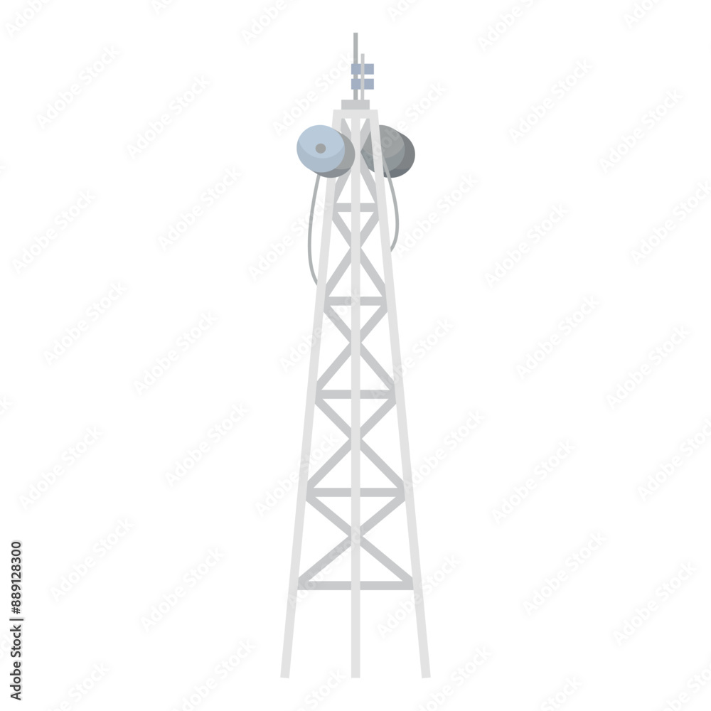 A tall white radio tower with antennas against a white background A tall white radio tower with antennas against a white background
