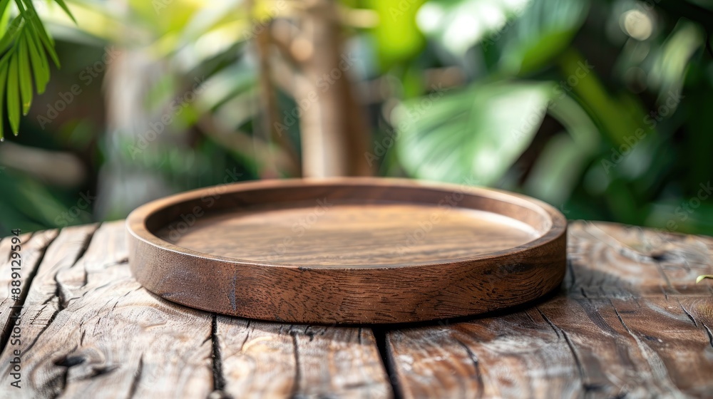 Advertising Product on Wooden Plate with Natural Background Advertising Product on Wooden Plate with Natural Background