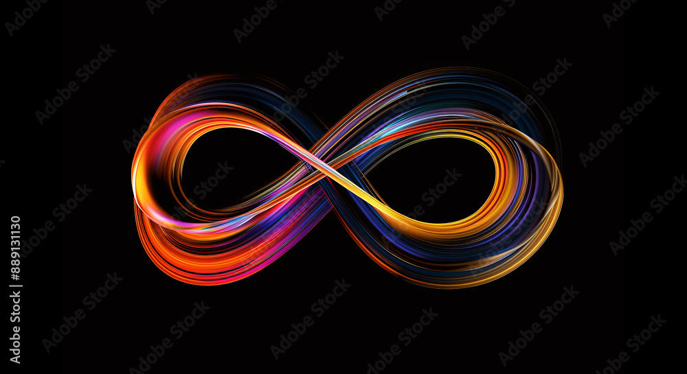 Futuristic creative infinity symbol on black background glowing with neon colors. Abstract colorful waves and lines. Generative AI Futuristic creative infinity symbol on black background glowing with neon colors. Abstract colorful waves and lines. Generative AI