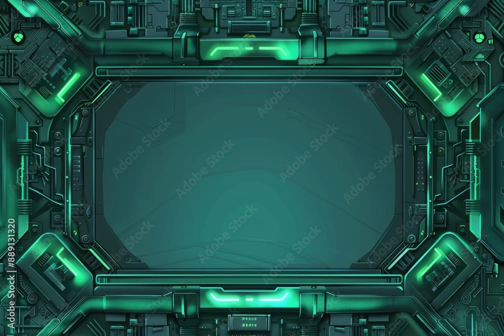 Fototapeta premium Cyber mechanical border with blank center, good for background 