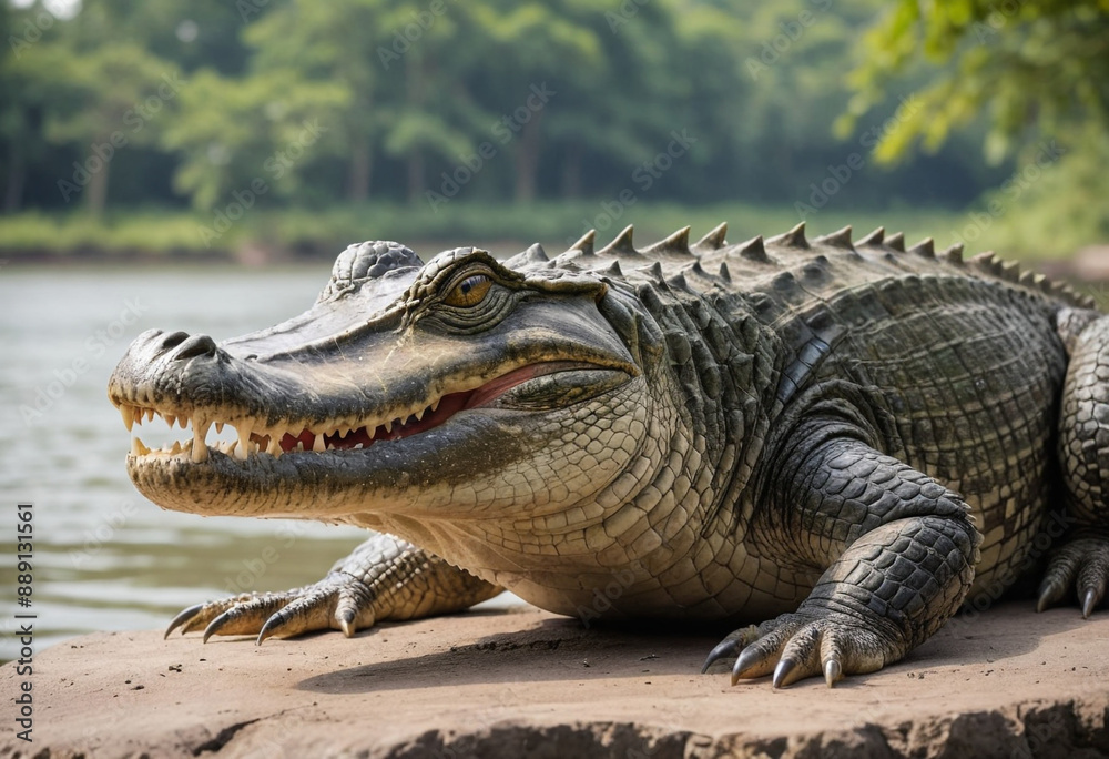 Fototapeta premium A majestic turtle swimming in a clear pond. 