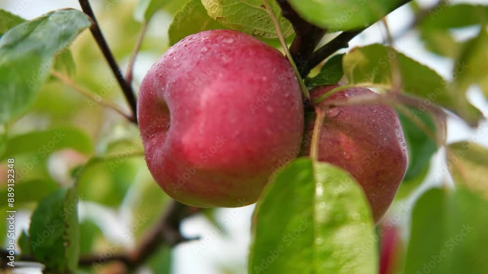 Ripe Apples in the Apple Orchard before Harvesting. Big Red delicious Apples Hanging from a Tree Branch in the Fruit Garden at Fall Harvest. Basket of Apples. Autumn Cloudy Day, Soft Shadow. 4K Ripe Apples in the Apple Orchard before Harvesting. Big Red delicious Apples Hanging from a Tree Branch in the Fruit Garden at Fall Harvest. Basket of Apples. Autumn Cloudy Day, Soft Shadow. 4K