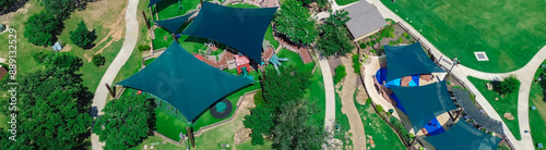 Принти на полотні Panorama aerial view children recreation center with splash pad, shade sail cove