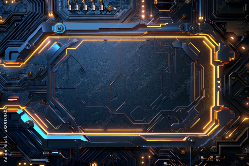 Fototapeta premium Cyber mechanical border with blank center, good for background 