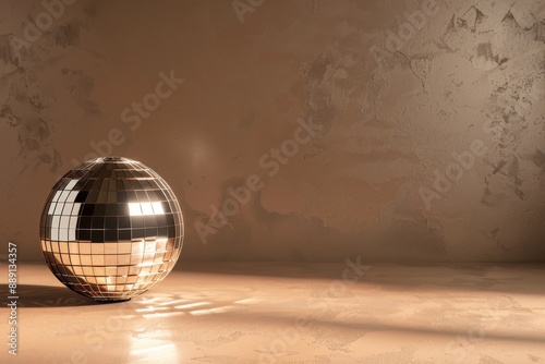 Close-up silver disco ball, silver reflective disco ball, silver mirror reflective disco ball.. Beautiful simple AI generated image in 4K, unique. photo