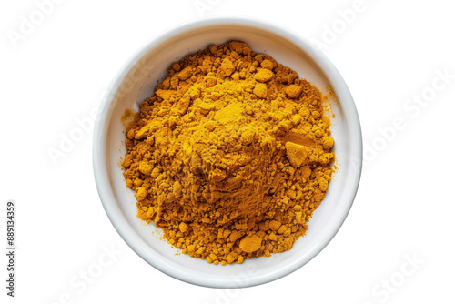 Turmeric powder in bowl isolated on transparent background