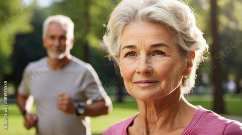 Fit senior people exercise in park, healthy active lifestyle in the retirement © triocean