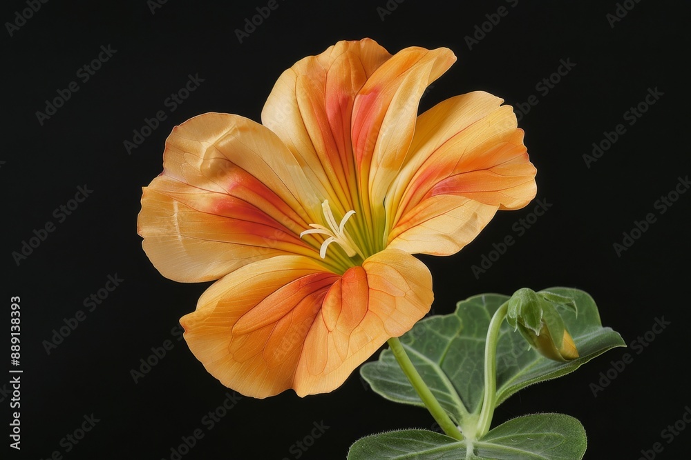 Fototapeta premium flower Photography, Hibiscus rosa-sinensis Double Peach, full view object, copy space on top, Isolated on Black Background. Beautiful simple AI generated image in 4K, unique.