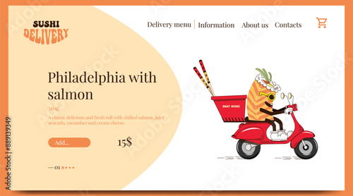 Sushi delivery. A website page for delivering sushi, rolls, and Japanese food.