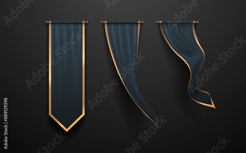 Blue and gold flags with shadows