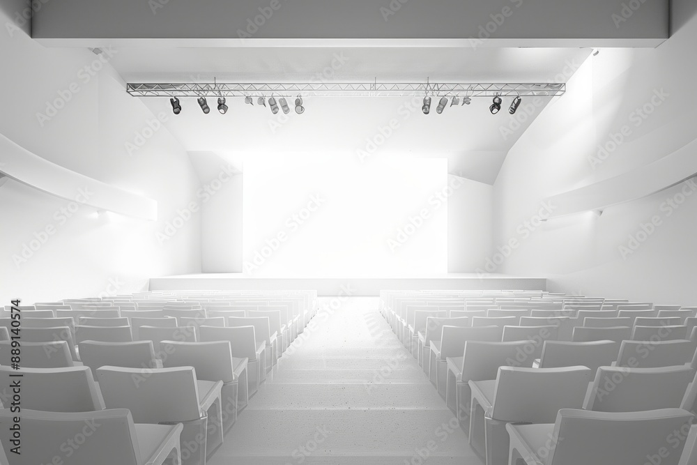 Fototapeta premium a rear view of a stadium, empty stage, white clean minimalist design 