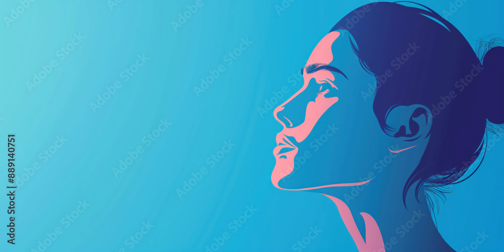 The silhouette of a woman's face in vibrant colors against a blue background, abstract art concept The silhouette of a woman's face in vibrant colors against a blue background, abstract art concept