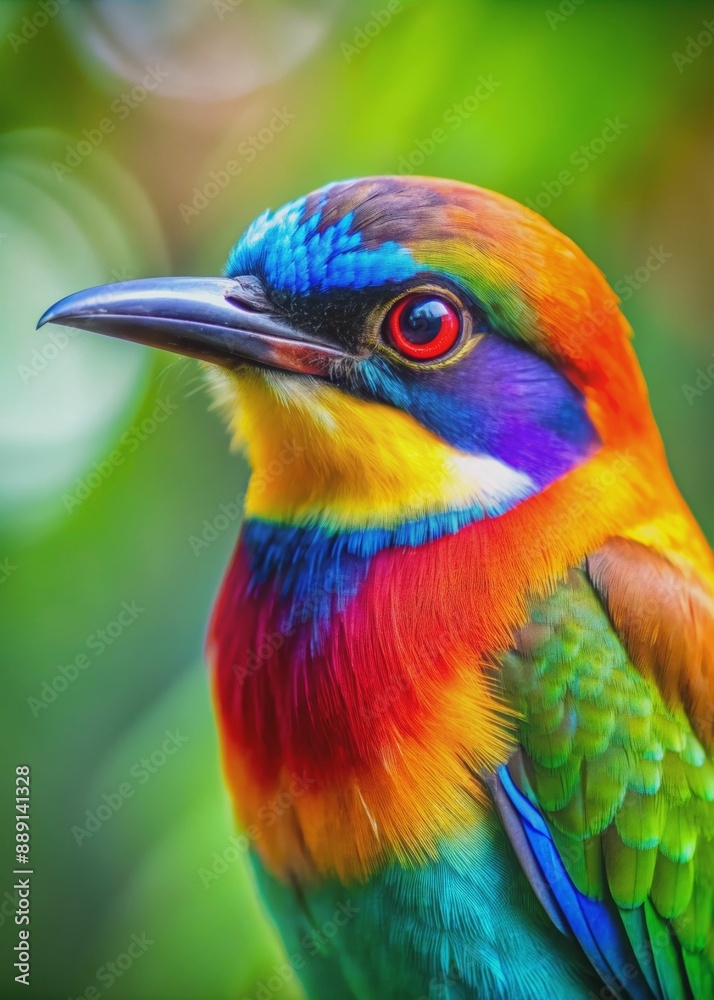 Obraz premium A colorful bird with a blue head and green wings is perched on a branch