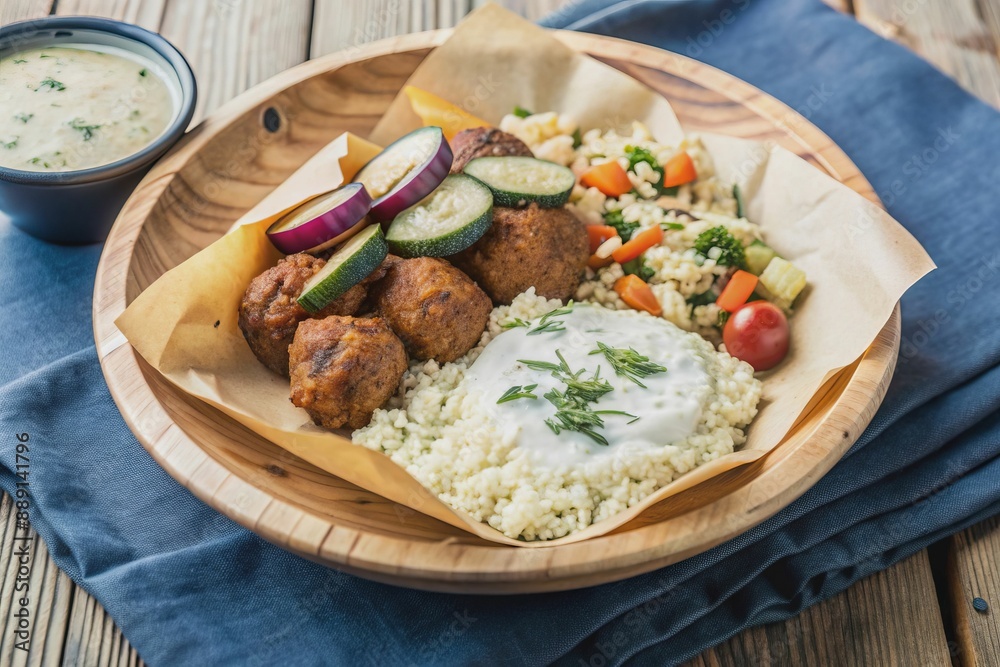 A bowl of food with rice and vegetables A bowl of food with rice and vegetables