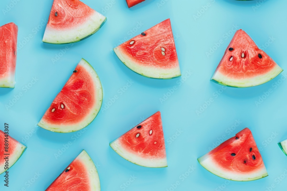 Seamless pattern with watermelon slices on a black background, flat vector illustration. For t-shirt prints and other uses.. Beautiful simple AI generated image in 4K, unique. Seamless pattern with watermelon slices on a black background, flat vector illustration. For t-shirt prints and other uses.. Beautiful simple AI generated image in 4K, unique.