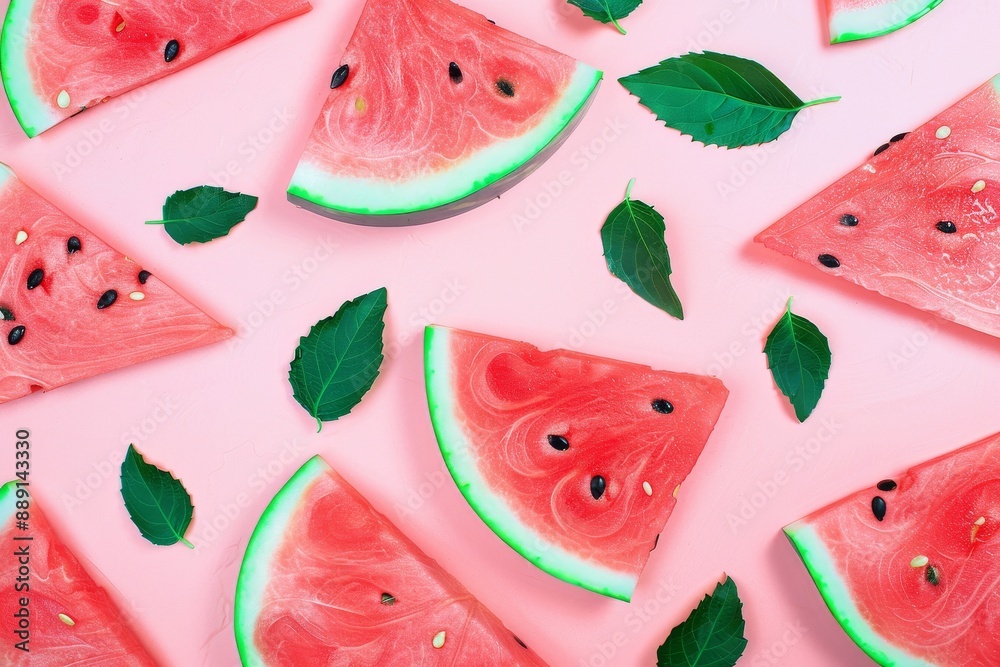 Hand-drawn seamless background with slices of watermelon. Beautiful simple AI generated image in 4K, unique. Hand-drawn seamless background with slices of watermelon. Beautiful simple AI generated image in 4K, unique.