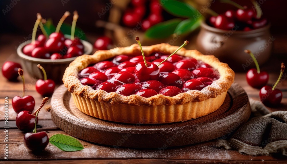 cherry pie closeup on wooden surface cherry pie closeup on wooden surface