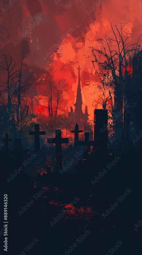 Spooky Graveyard with Tombstones: Halloween Scene Spooky Graveyard with Tombstones: Halloween Scene