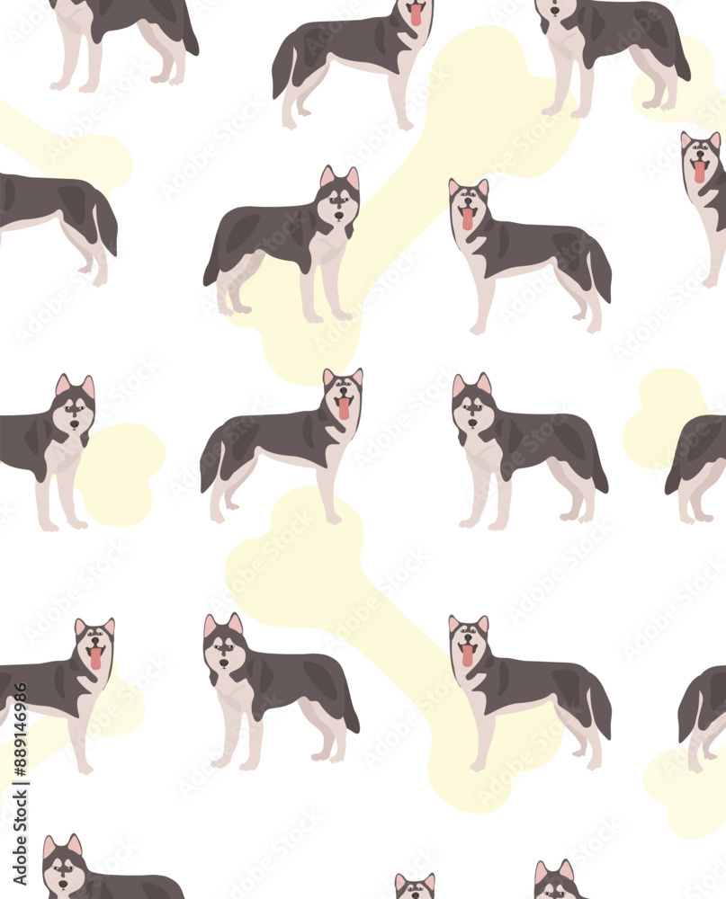 Pattern of cute husky with bone on white background. Pattern of cute husky with bone on white background.