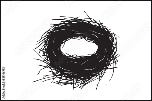 Bird nest vector art illustration, graphic, drawing, art, illustration, spring, wildlife, baby, egg, element, home, nest, white, wild, animal, black, design
