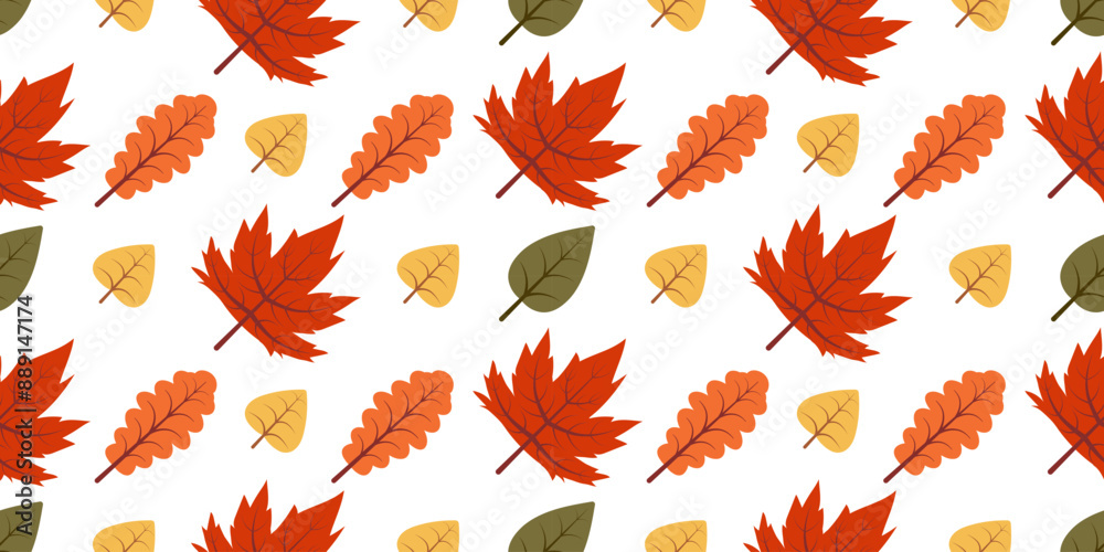 Cute autumn leaf pattern with red maple leaf. Flat style illustration. Fall season seamless pattern for design. Vector horizontal autumn leaf ornament. Pattern isolated on changeable white background Cute autumn leaf pattern with red maple leaf. Flat style illustration. Fall season seamless pattern for design. Vector horizontal autumn leaf ornament. Pattern isolated on changeable white background