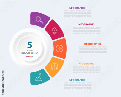 Circle shape infographic chart template with 5 options.