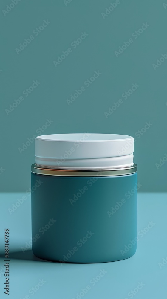 A blue container with a white lid sits on a blue surface A blue container with a white lid sits on a blue surface