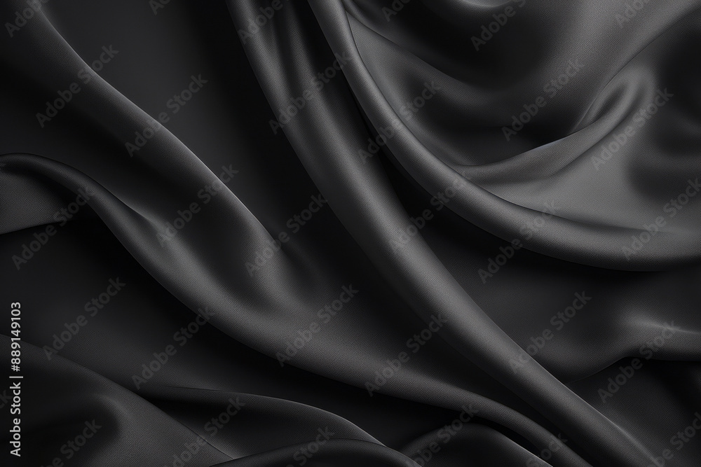 Processed collage of smooth elegant wavy deep black silk cloth fabric material texture. Background