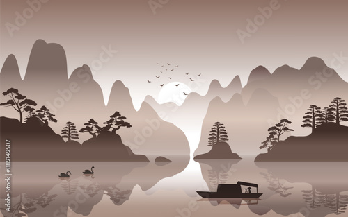 Silhouette design of China nature scenery,vector illustration