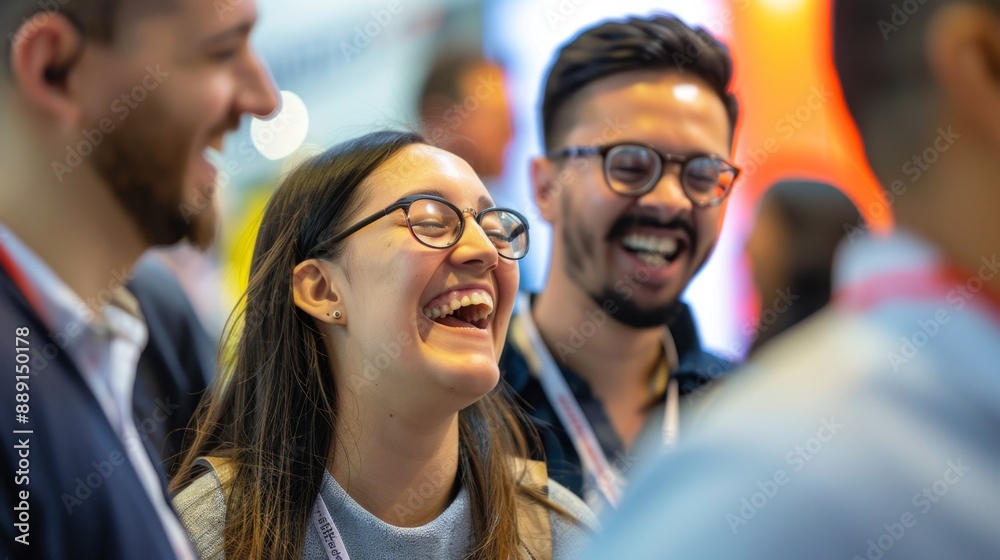 Close-Up of Happy and Laughing Group of Employees or Participants Listening to Startup Owner Speak at Trade Show Event. AI-Generated, High-Quality 4K Wallpaper. Close-Up of Happy and Laughing Group of Employees or Participants Listening to Startup Owner Speak at Trade Show Event. AI-Generated, High-Quality 4K Wallpaper.