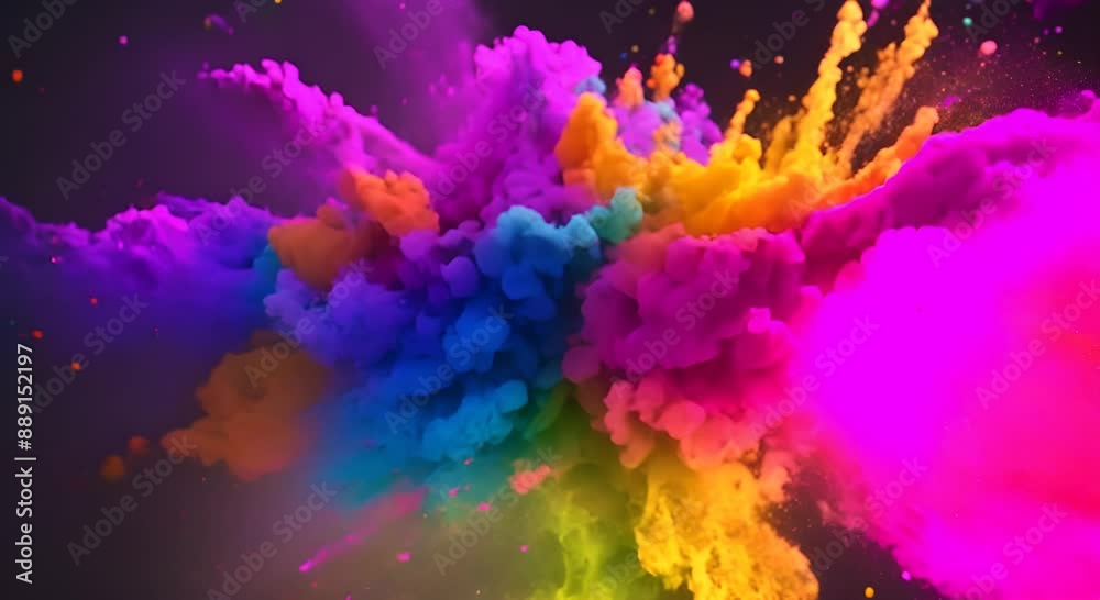 Explosion of bright colorful paint on black background burst of multicolored powder abstract pattern of colored dust splash Video 4k animation Explosion of bright colorful paint on black background burst of multicolored powder abstract pattern of colored dust splash Video 4k animation