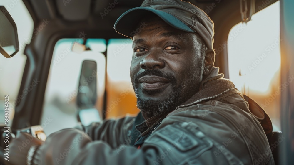 A man sits in the driver's seat of a truck, ready to hit the road