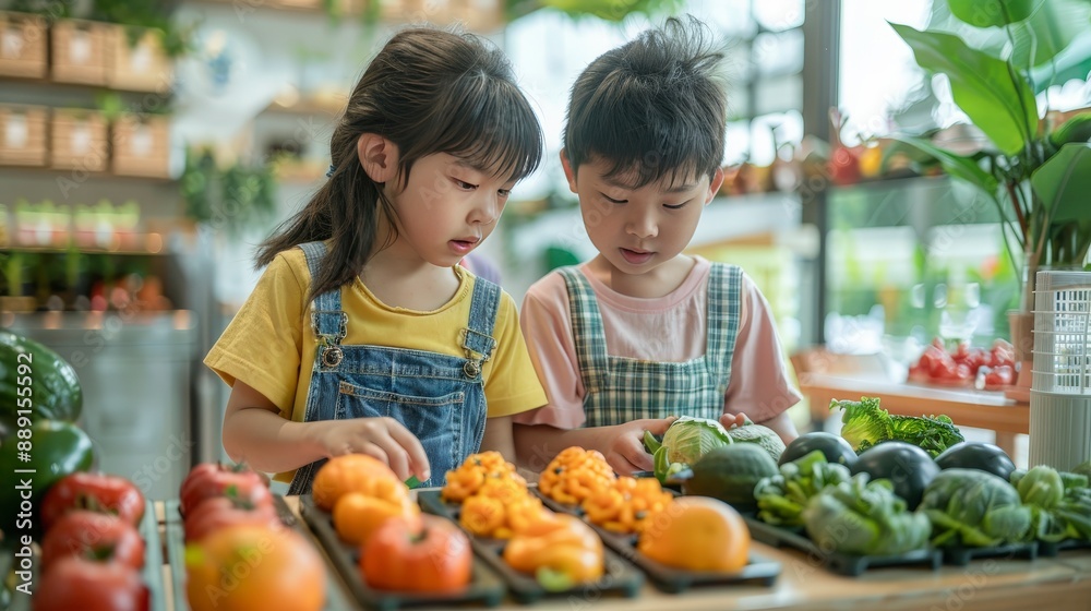 Children Choosing Fresh Produce at a Farmer's Market. Children Choosing Fresh Produce at a Farmer's Market.