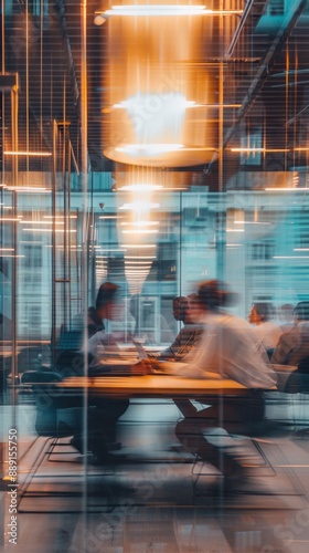 Abstract Blurred Business Professionals in Modern Office Building Meeting Room. AI-Generated 4K High-Quality Wallpaper Depicting Corporate Meeting and Collaboration