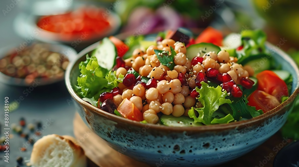 Delicious Chickpea Salad with Pomegranate and Sesame Seeds - Photo Delicious Chickpea Salad with Pomegranate and Sesame Seeds - Photo