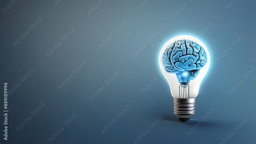 A stunning 3D render showcasing a light bulb with a glowing brain inside, This image symbolizes innovation, creativity, and the power of the mind. A stunning 3D render showcasing a light bulb with a glowing brain inside, This image symbolizes innovation, creativity, and the power of the mind.