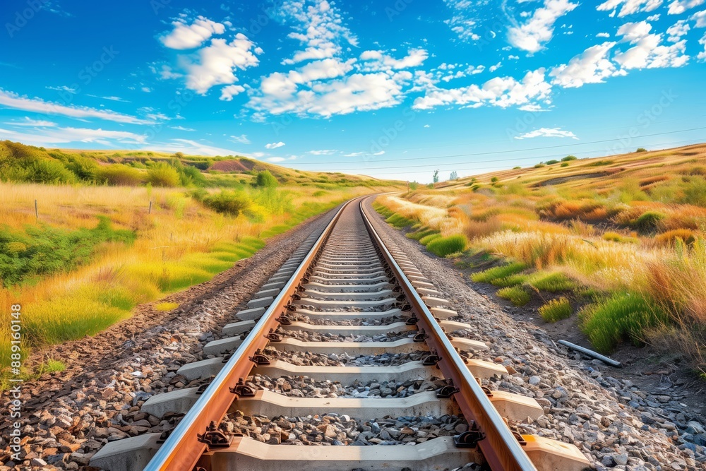 Scenic Railroad Track in Vibrant Countryside Landscape Scenic Railroad Track in Vibrant Countryside Landscape