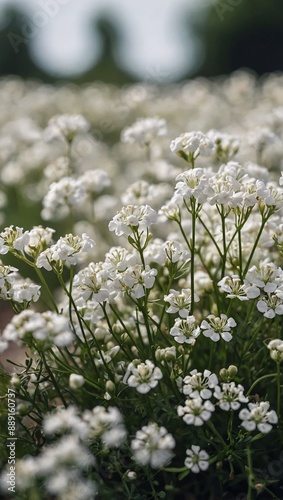 Close-up of petite white gypsophila flowers, highlighting their delicate beauty