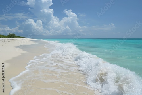 a beach with a wave coming in to the shore