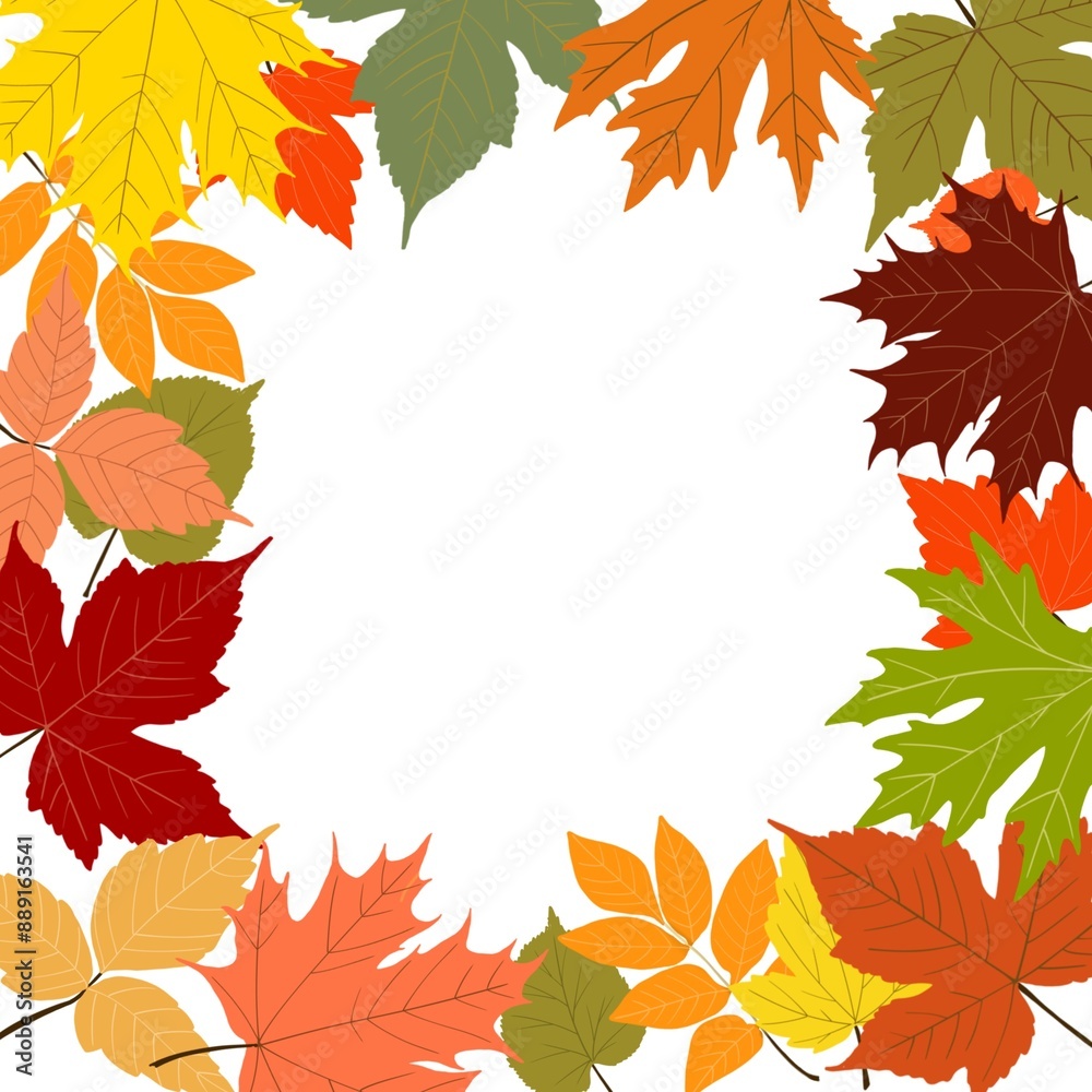 Autumn frame with leaves. Hand drawn bright illustration. Autumn frame with leaves. Hand drawn bright illustration.