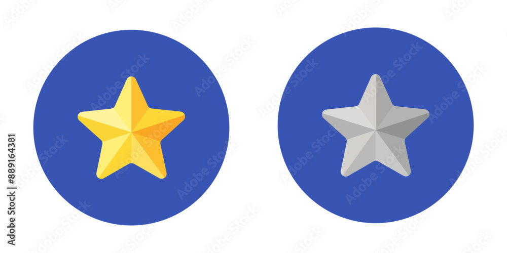 Star round icon. Award sign. Success button symbol. Yellow star on blue round background illustration. Star round icon. Award sign. Success button symbol. Yellow star on blue round background illustration.
