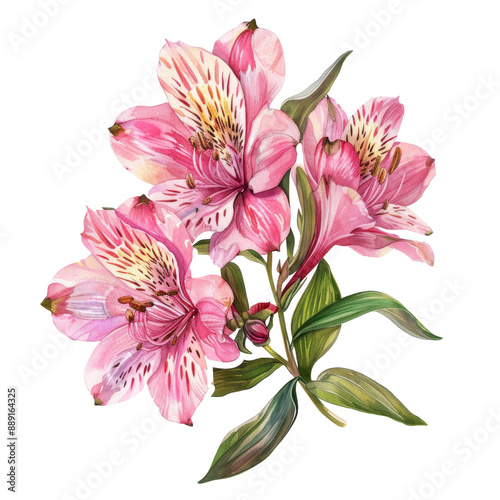 Pink Alstroemeria Flower Sticker isolated on white background