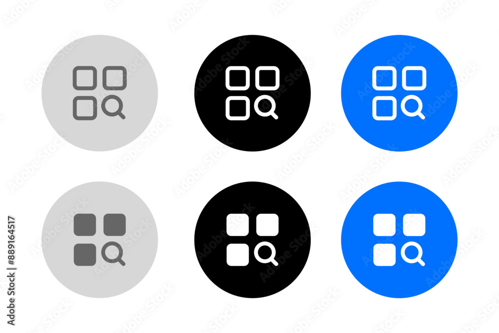 Category icon. Menu web sign. Option square symbol. Application interface pictogram. Grey, blue and black button.