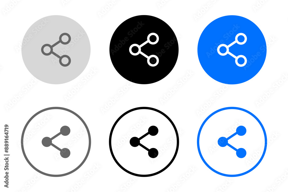 Data sharing sign. Link symbol. Share icon. Connection symbol. Grey, blue and black button. Data sharing sign. Link symbol. Share icon. Connection symbol. Grey, blue and black button.