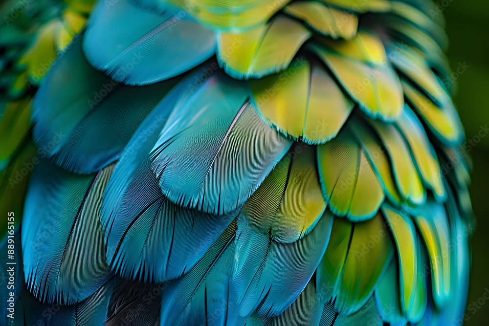 Obraz premium Close up of colorful blue and green feathers of exotic parrot bird