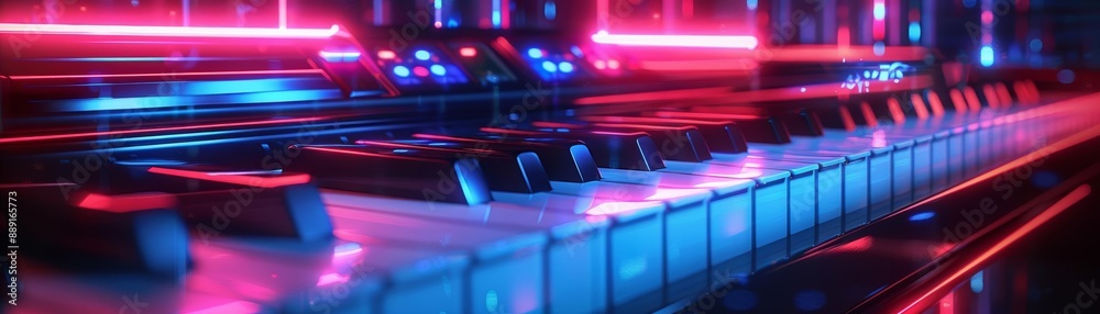Neon-lit keyboard in a futuristic setting Neon-lit keyboard in a futuristic setting