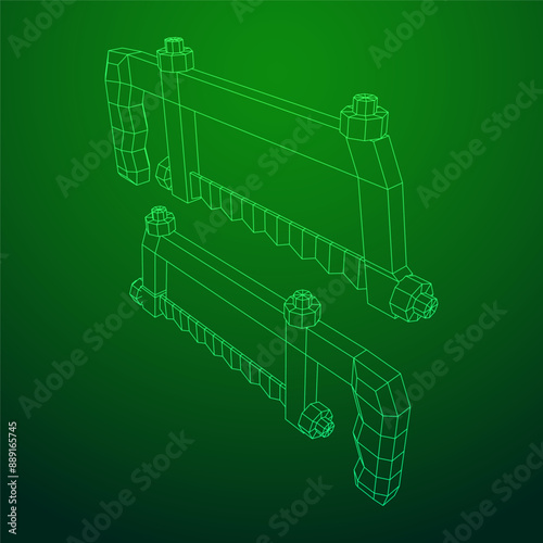 Hacksaw manual or Hand hacksaw. Wireframe low poly mesh vector illustration
