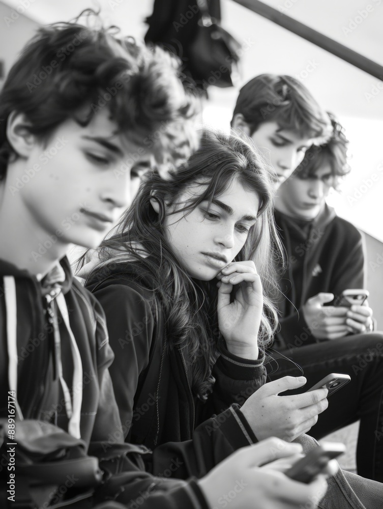 A group of young people sitting together, relaxed and socializing A group of young people sitting together, relaxed and socializing