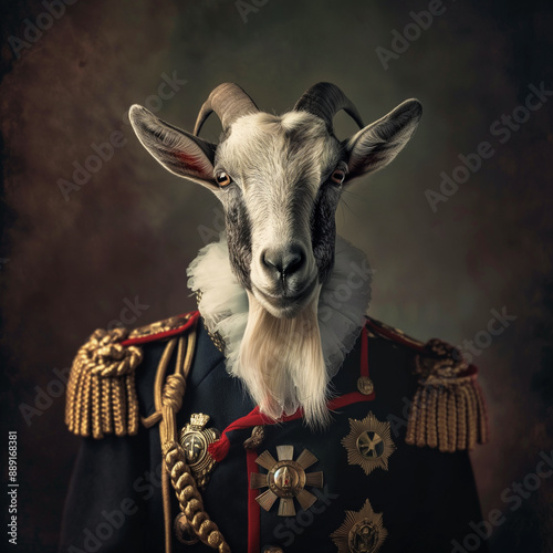 Humanised goat in  a general's uniform  photo