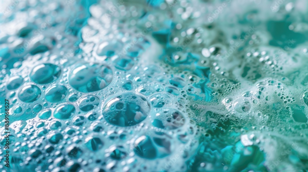 Extreme close up of soap foam bubbles on green and blue surface Extreme close up of soap foam bubbles on green and blue surface